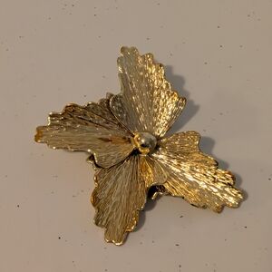 Vintage Large Gold Tone Abstract Satin Flower Brooch